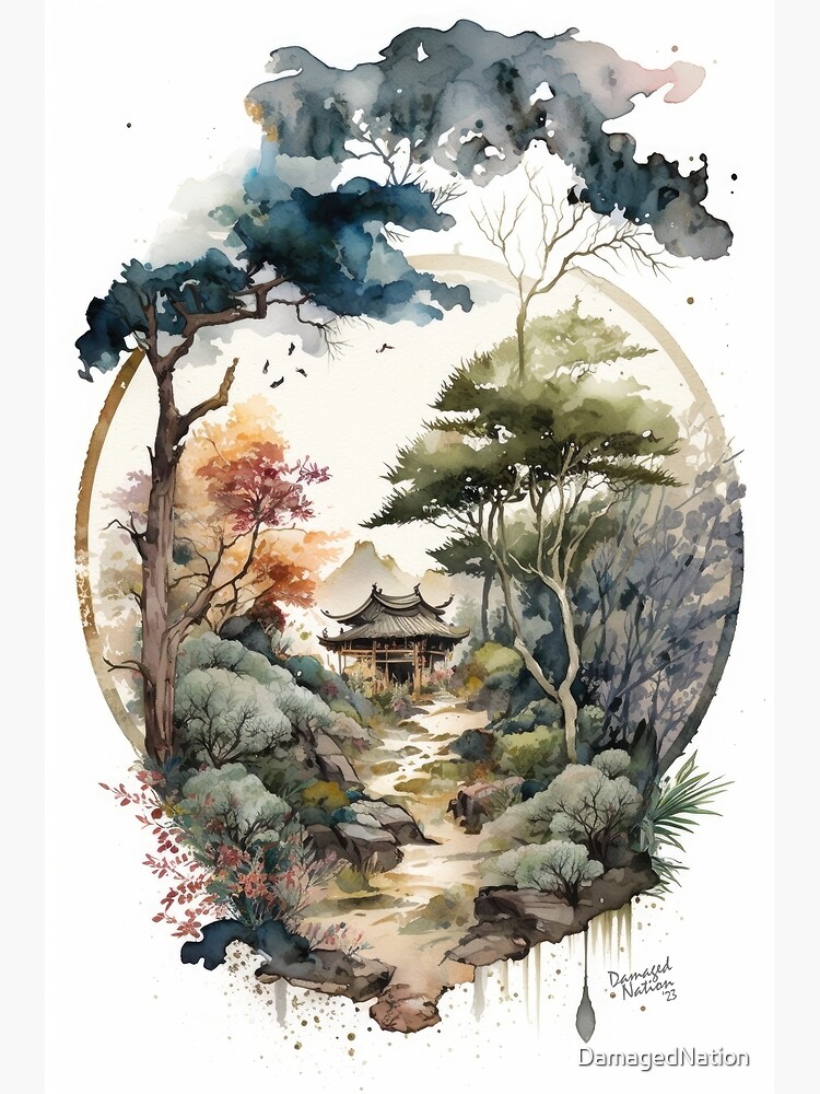 Japanese Landscape Watercolor Digital Art | Poster