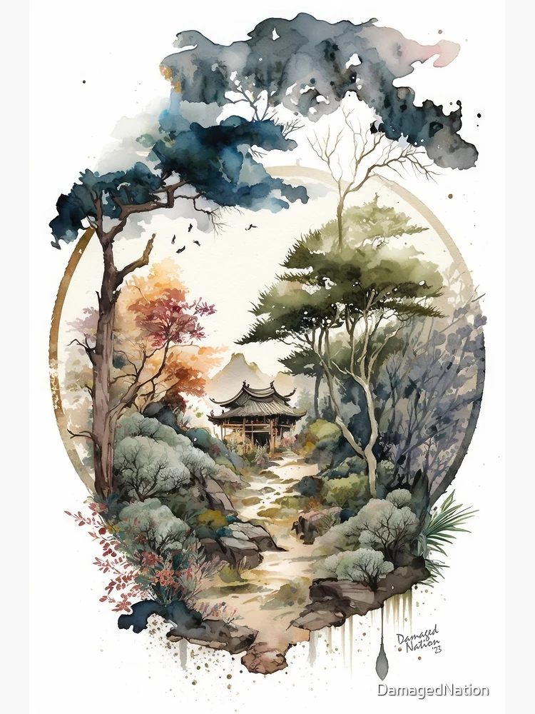 Japanese Watercolor Painting Oval | Poster