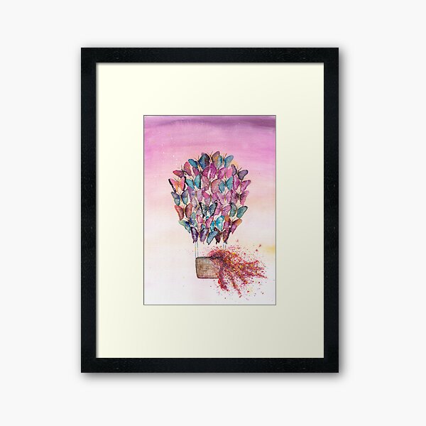 Butterfly Hot Air Balloon Illustration Framed Art Print