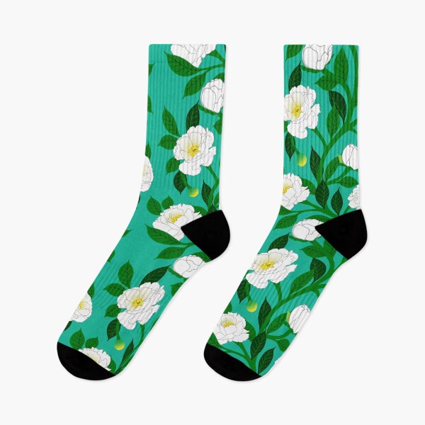 Item preview, Pattern of peonies on teal designed and sold by Jennifer Ladd.