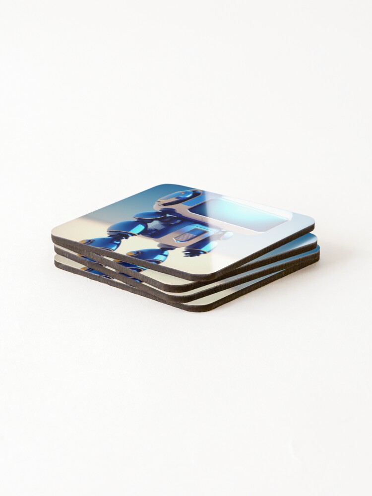 Thumbnail 4 of 5, Coasters (Set of 4), Blue Robot designed and sold by InkTeesLab.