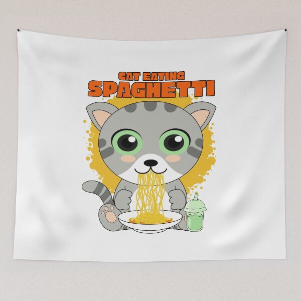 Item preview, cat eating spaghetti, funny cat meme designed and sold by Design_for_merch.