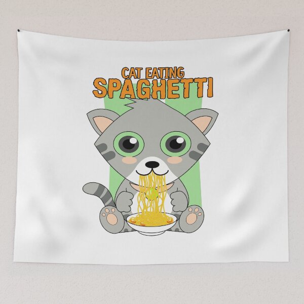 Item preview, cat eating spaghetti, funny cat meme designed and sold by Design_for_merch.