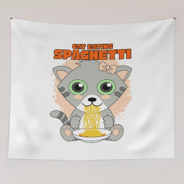 Item preview, cat eating spaghetti, funny cat meme designed and sold by Design_for_merch.