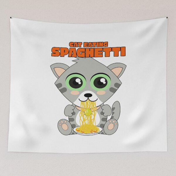 Item preview, cat eating spaghetti, funny cat meme designed and sold by Design_for_merch.