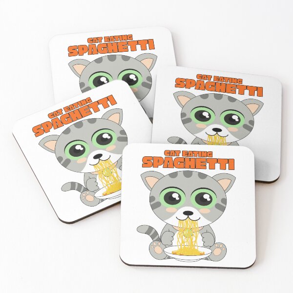 Aperçu de l'œuvre chat mangeant des spaghettis, mème de chat amusant créée et vendue par Design_for_merch.