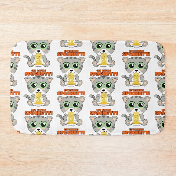 Aperçu de l'œuvre chat mangeant des spaghettis, mème de chat amusant créée et vendue par Design_for_merch.