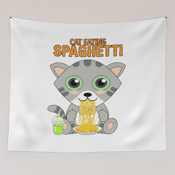 Item preview, cat eating spaghetti, funny cat meme designed and sold by Design_for_merch.
