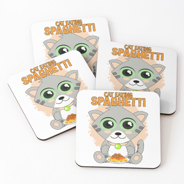 Aperçu de l'œuvre chat mangeant des spaghettis, mème de chat amusant créée et vendue par Design_for_merch.