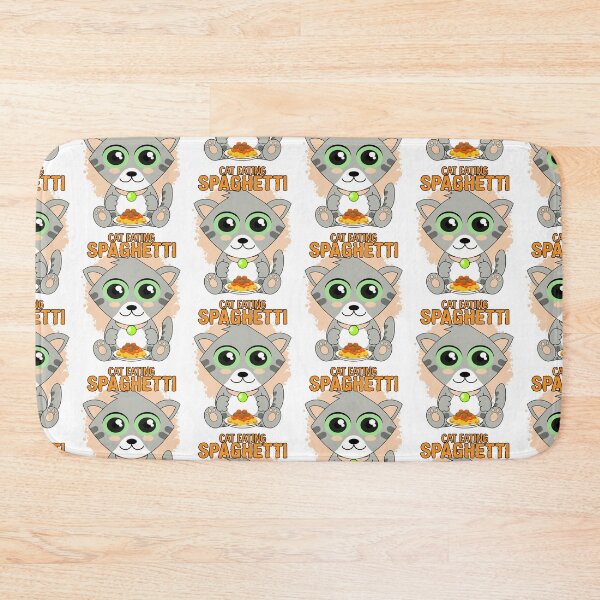 Aperçu de l'œuvre chat mangeant des spaghettis, mème de chat amusant créée et vendue par Design_for_merch.