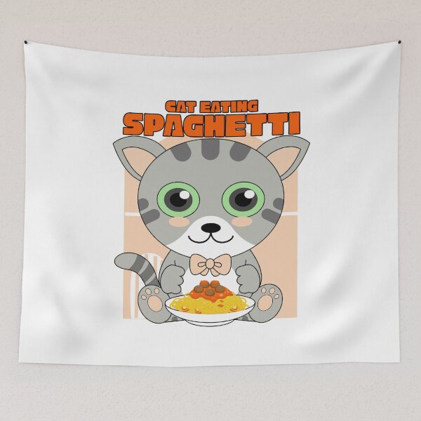 Item preview, cat eating spaghetti, funny cat meme designed and sold by Design_for_merch.