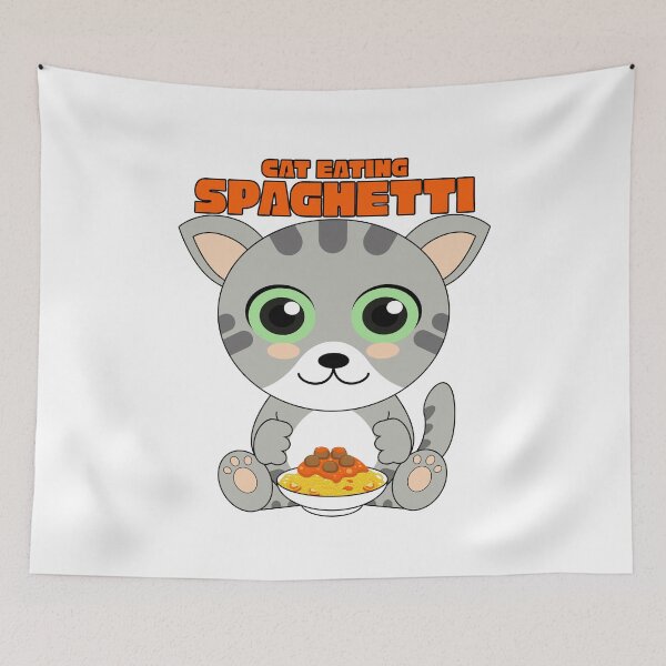 Item preview, cat eating spaghetti, funny cat meme designed and sold by Design_for_merch.