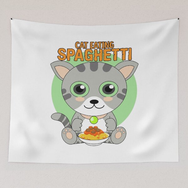 Item preview, cat eating spaghetti, funny cat meme designed and sold by Design_for_merch.