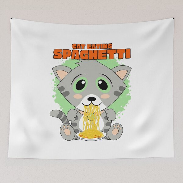 Item preview, cat eating spaghetti, funny cat meme designed and sold by Design_for_merch.