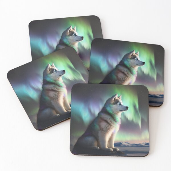 Item preview, Baby Wolf Howling at Night with the Aurora Borealis in the background of an Alaskan Glacier designed and sold by SeaStories88.