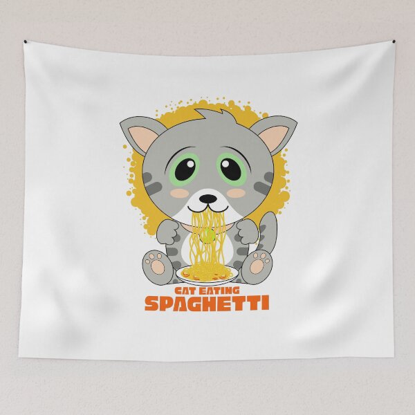 Item preview, cat eating spaghetti, funny cat meme designed and sold by Design_for_merch.