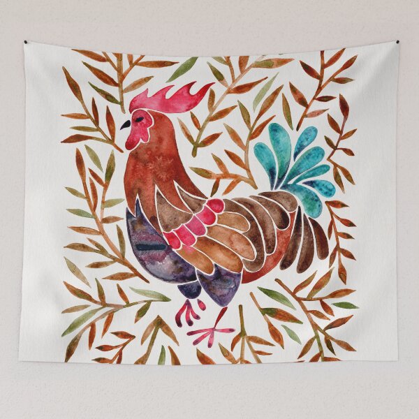 Item preview, Le Coq – Watercolor Rooster with Sepia Leaves designed and sold by Cat Coquillette.