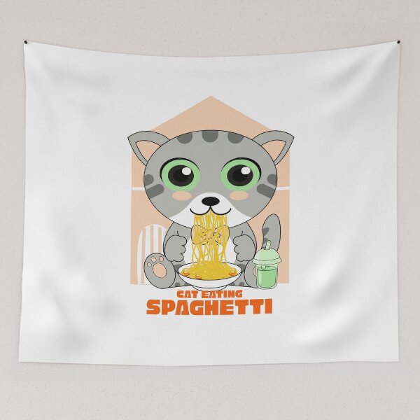 Item preview, cat eating spaghetti, funny cat meme designed and sold by Design_for_merch.