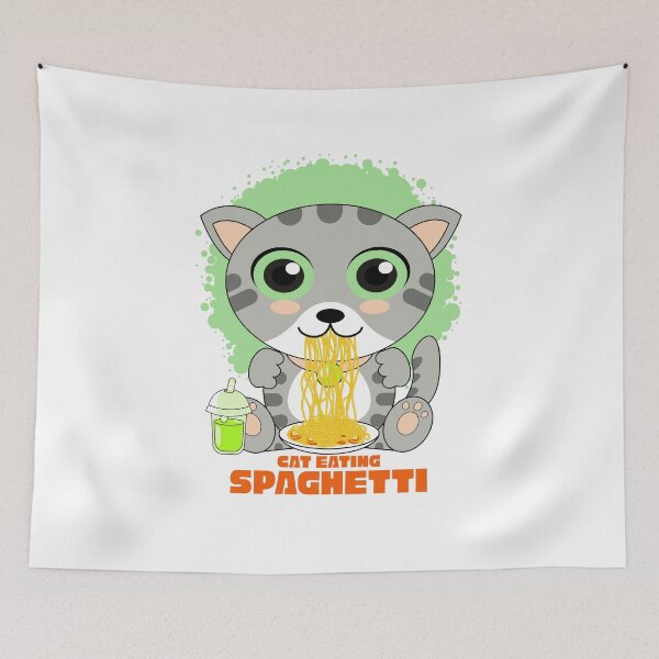 Item preview, cat eating spaghetti, funny cat meme designed and sold by Design_for_merch.