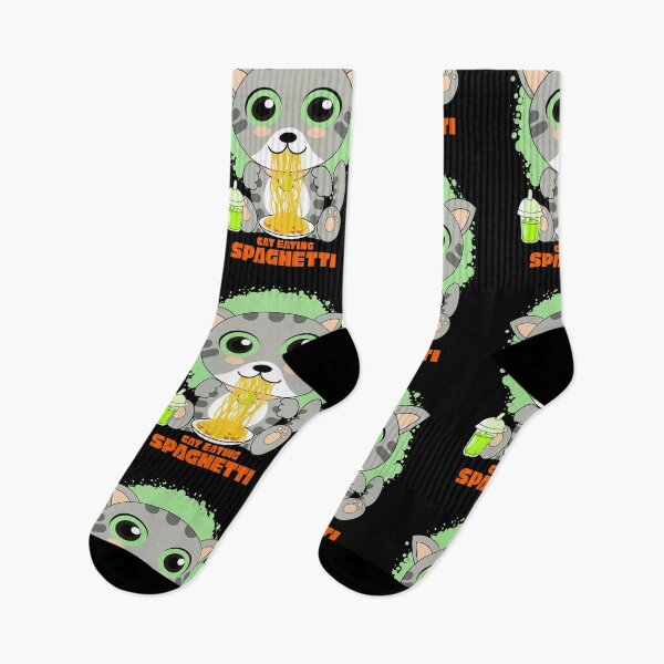 Item preview, cat eating spaghetti, funny cat meme designed and sold by Design_for_merch.