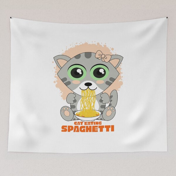 Item preview, cat eating spaghetti, funny cat meme designed and sold by Design_for_merch.