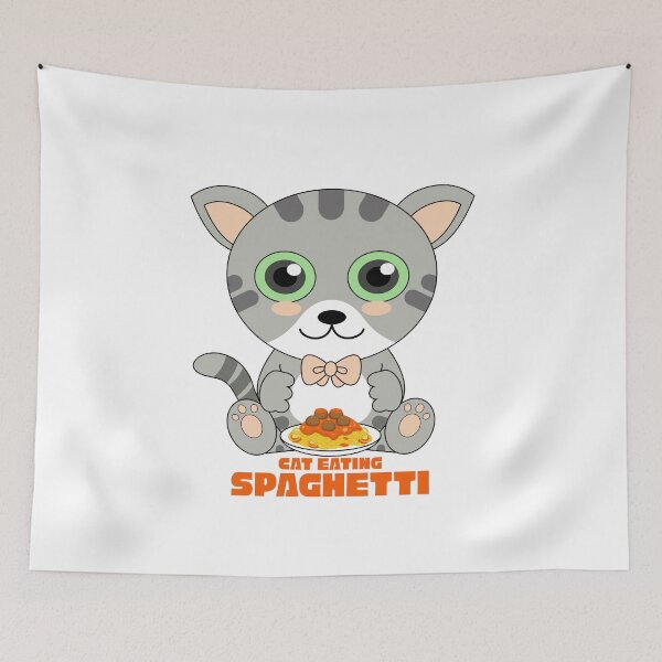 Item preview, cat eating spaghetti, funny cat meme designed and sold by Design_for_merch.
