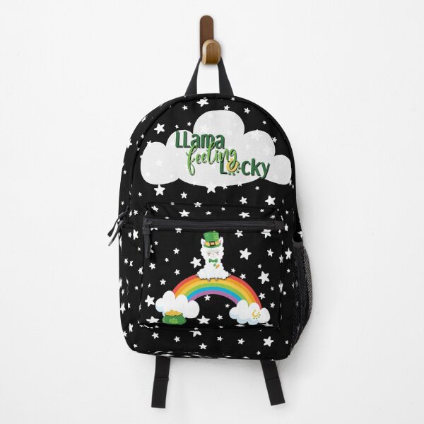 Item preview, Lucky St. Patrick's Day Llama, Rainbow, Clouds & Stars on Black designed and sold by Karen McFarland.