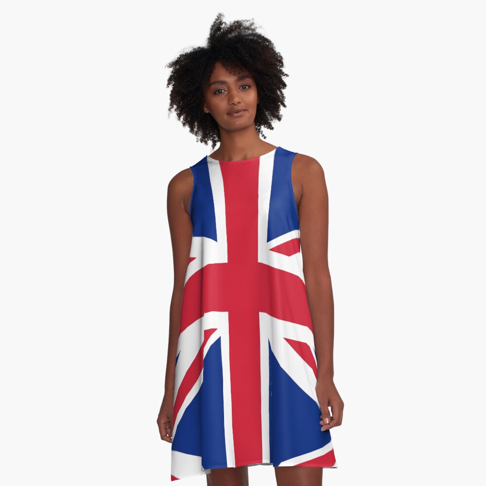 Union Jack, FULL COVER, British Flag, UK, United Kingdom, Pure & simple, 1:2. A-Line Dress