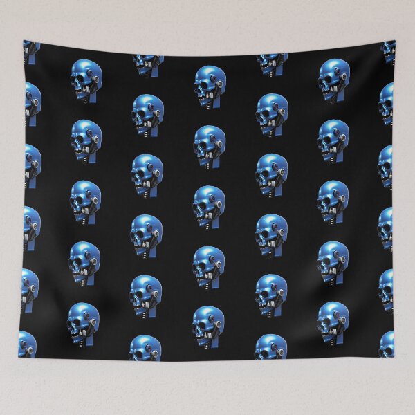 Item preview, Cyber Skeleton: A Futuristic Portrait of a Blue Cyborg Skull designed and sold by TrippyTextiles.
