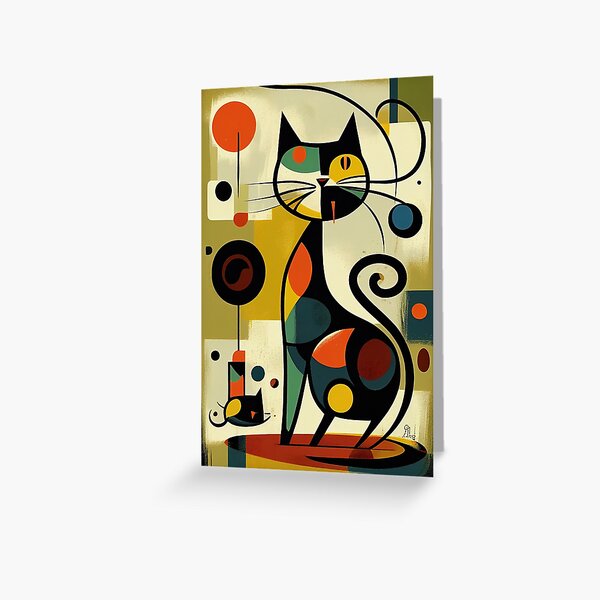 Mid Century Colorful Cat Abstract Art Print Painting Wall Decor