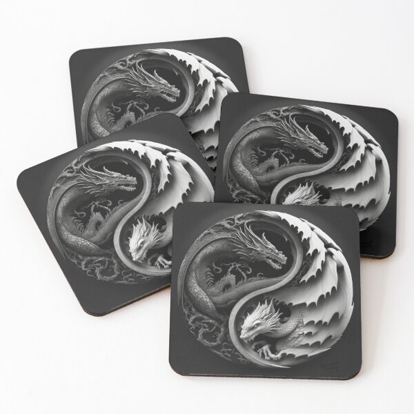 Aperçu de l'œuvre Dragons noirs et blancs Ying Yang créée et vendue par DamagedNation.