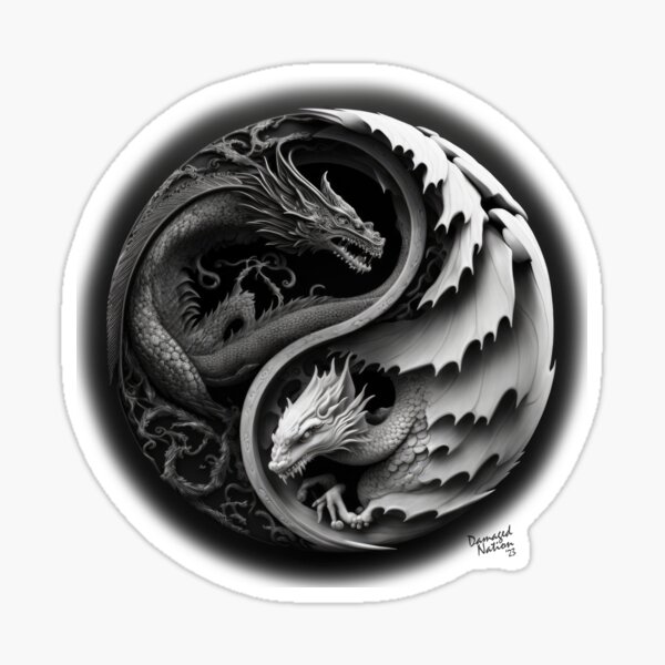 Vista previa del artículo con la obra «Dragones blancos y negros de Ying Yang», diseñado y vendido por DamagedNation.