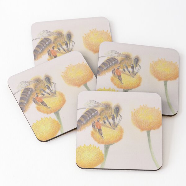 Item preview, bee on yellow button flower designed and sold by Sandra Johnston.
