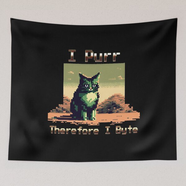 Item preview, "Funny 8-Bit Cat Design with "I Purr, Therefore I Byte" Saying designed and sold by francodelgrando.