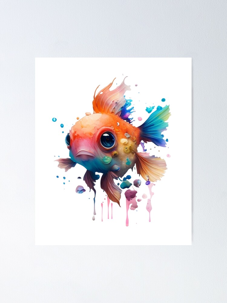 Poster autocollant Illustrations de poissons colorés aquarelle