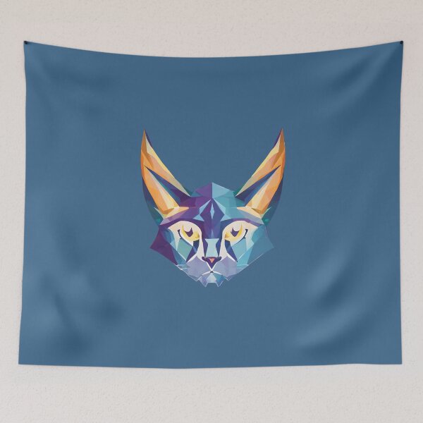 Item preview, Geometrical cat with horns orange and blue pleasant colors designed and sold by Goatonfire.