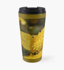 Yellow butterfly on yellow mums Travel Mug