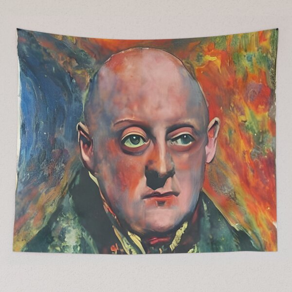 Item preview, Painting of Aleister Crowley The Great Beast of Thelema painted in a Surrealist and Impressionist style designed and sold by Ataraxia  Apparel.