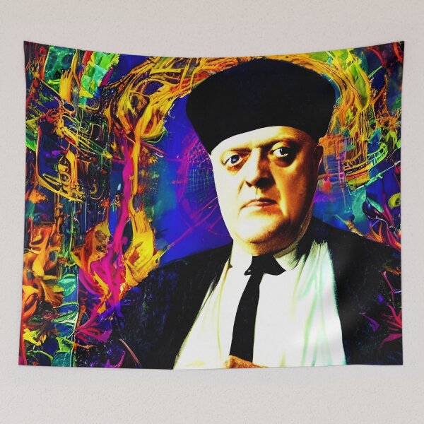 Item preview, Cyberpunk Aleister Crowley The Great Beast of Thelema painted in a Surrealist and Impressionist style designed and sold by Ataraxia  Apparel.