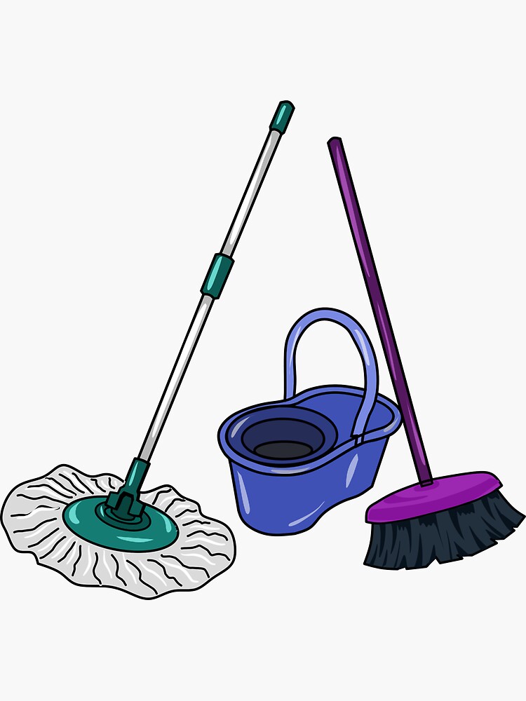 Broom & mop cartoon illustration | Sticker
