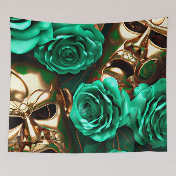Item preview,  Metallic Green and gold Roses Tiki mask designed and sold by Itzjustlife.