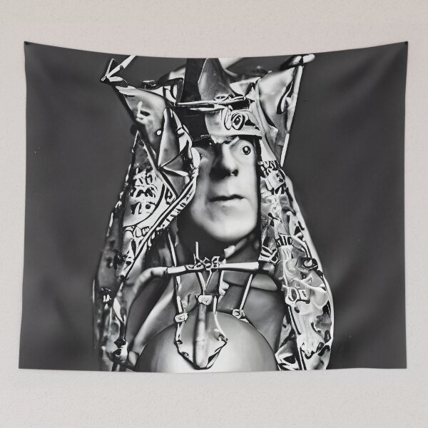 Item preview, Black and White Cyberpunk Aleister Crowley The Great Beast of Thelema painted in a Surrealist and Impressionist style designed and sold by Ataraxia  Apparel.