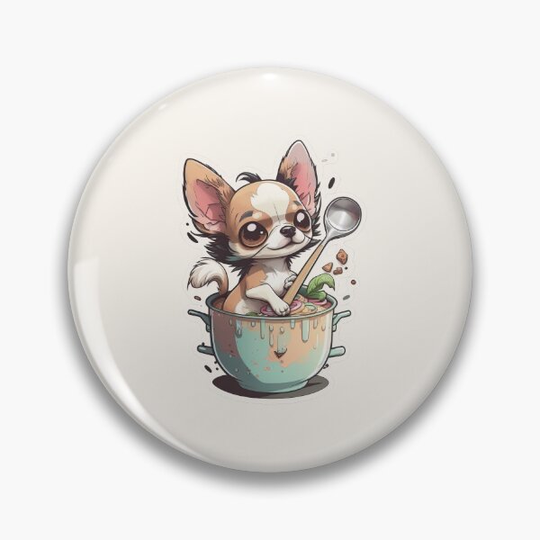Artikelvorschau, Netter lächelnder Chihuahua in einer Schüssel Suppe, die einen Löffel hält entworfen und verkauft von quick-drops.