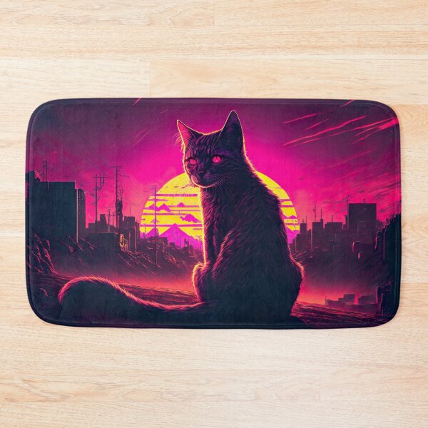 Item preview, Stray Cat Watching Synthwave Sunset In Apocalyptic City designed and sold by Nightarcade.