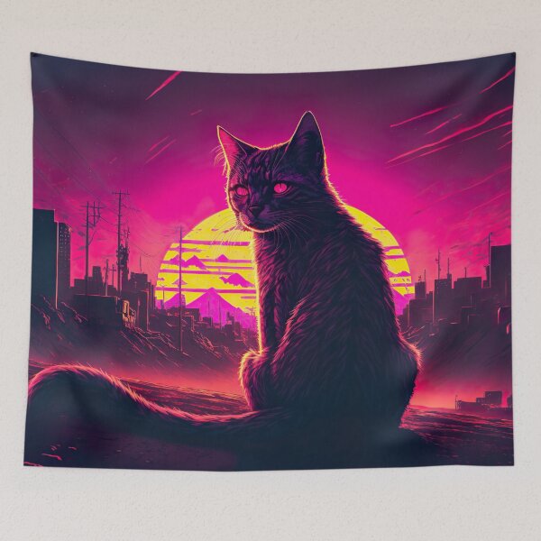Item preview, Stray Cat Watching Synthwave Sunset In Apocalyptic City designed and sold by Nightarcade.
