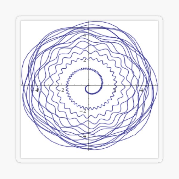 Spiral: plot x=(q(1+sin(q*300)/20))*cos(pi*2^q), y=(q(1+sin(q*300)/20))*sin(pi*2^q),   q = 0 to 5 Transparent Sticker