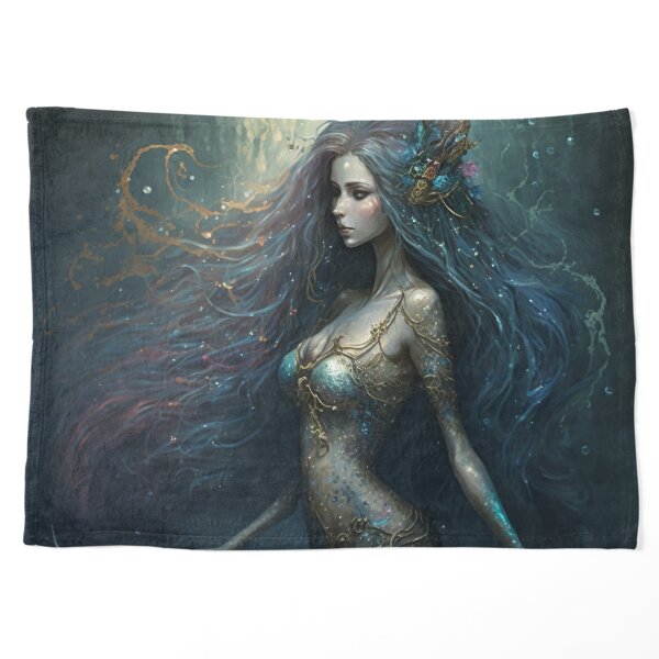 Iridescent Blue/Green Mermaid (aka Siren, Neried) with Sparkling Flowing  Hair Tapestry for Sale by Dragonstrom