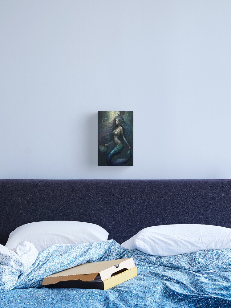 Iridescent Blue/Green Mermaid (aka Siren, Neried) with Sparkling Flowing  Hair Canvas Print for Sale by Dragonstrom