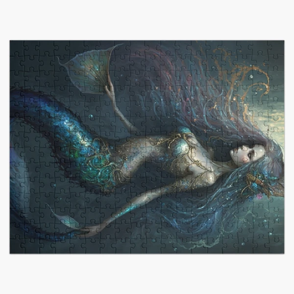 Iridescent Blue/Green Mermaid (aka Siren, Neried) with Sparkling Flowing  Hair Jigsaw Puzzle for Sale by Dragonstrom