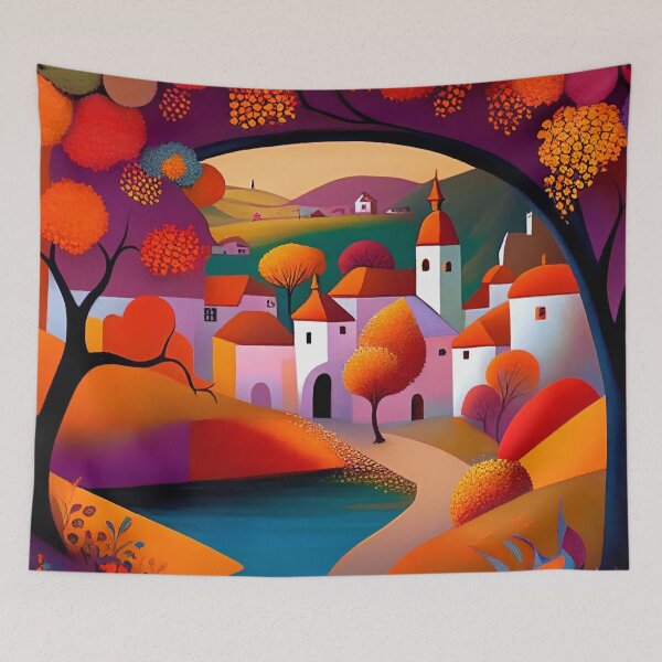 Item preview, Cute little village painting, little village art designed and sold by Orianah.